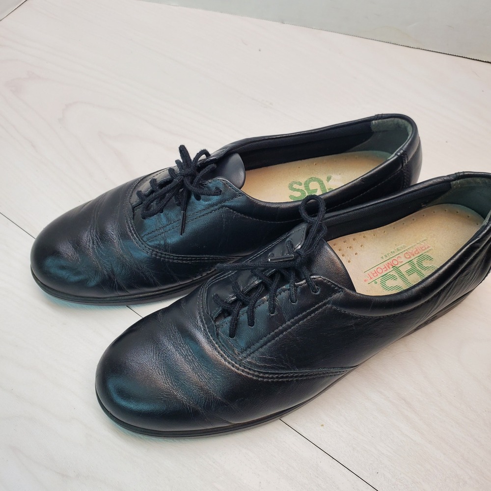 SAS Siesta Womens 9 S Black Leather Tripad Comfort Walking Shoes USA Grannycore